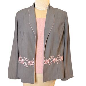 NWT R&K Originals Gray Pinstripe Floral Embroidery Jacket & Slvss Shell Sz. 14 2